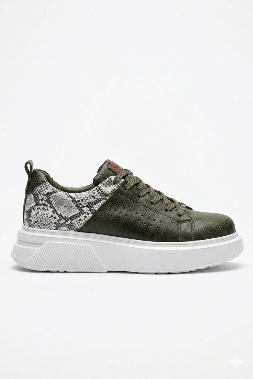 Sauerbergg Yüksek Kalite Bağcıklı Kalın Taban Erkek Sneaker Haki