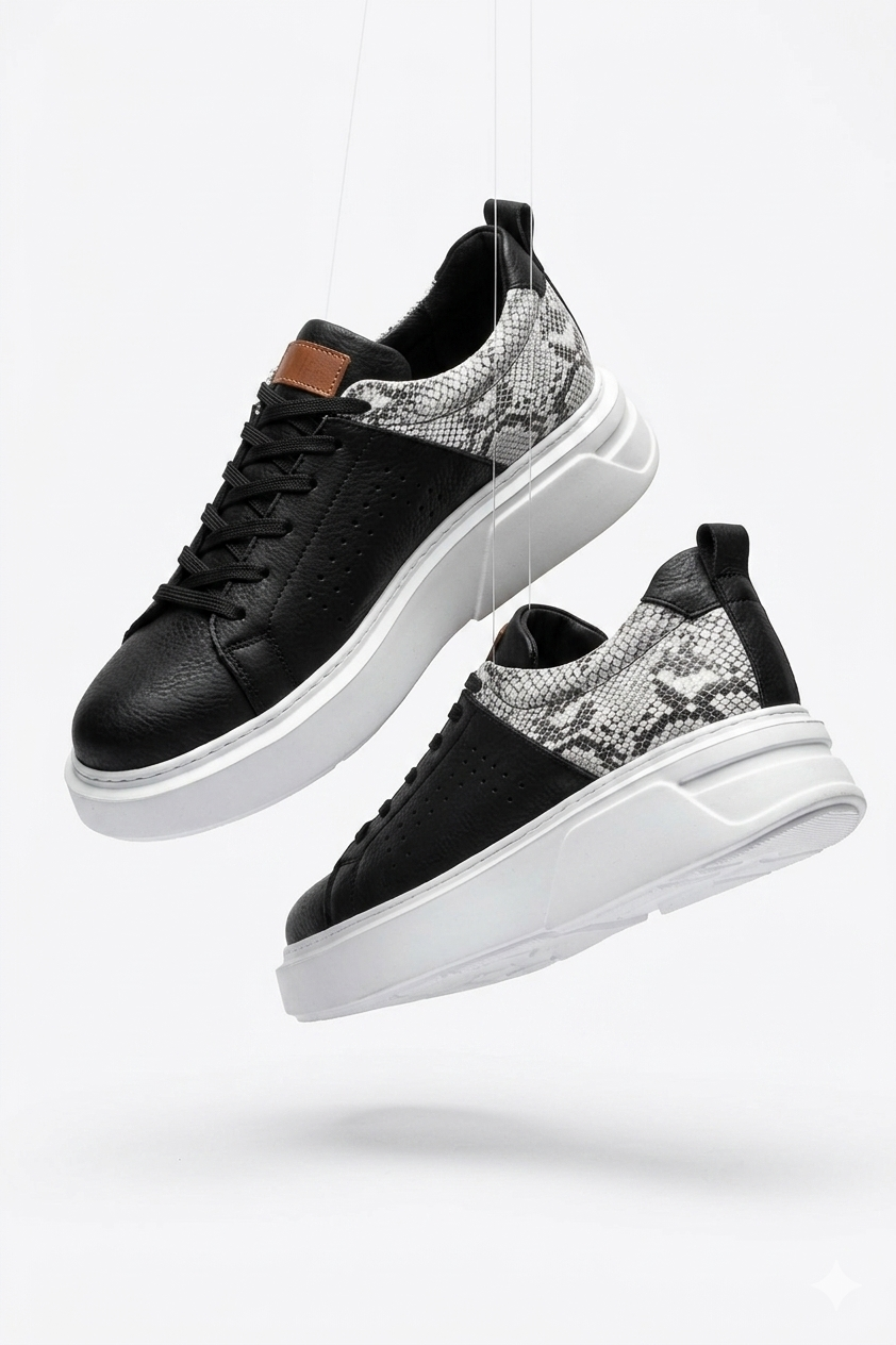 Sauerbergg Yüksek Kalite Bağcıklı Kalın Taban Erkek Sneaker Siyah