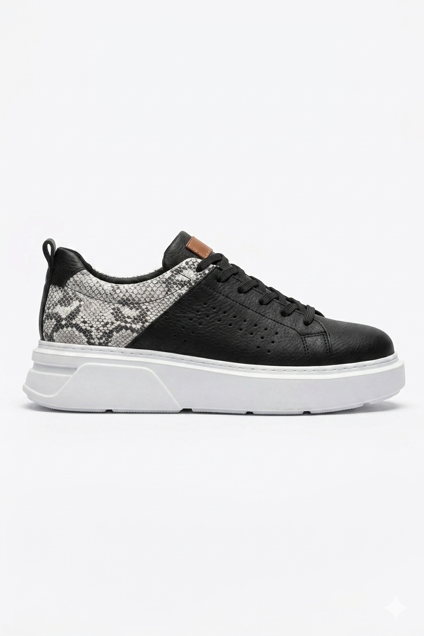 Sauerbergg Yüksek Kalite Bağcıklı Kalın Taban Erkek Sneaker Siyah