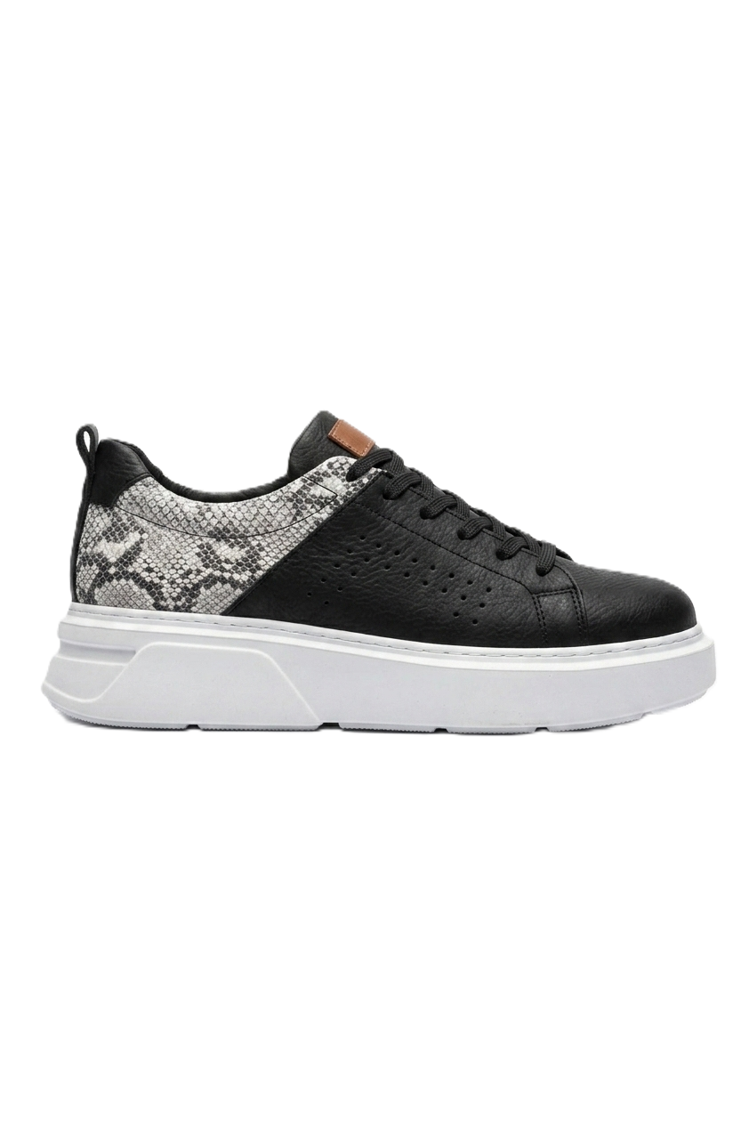 Sauerbergg Yüksek Kalite Bağcıklı Kalın Taban Erkek Sneaker Siyah