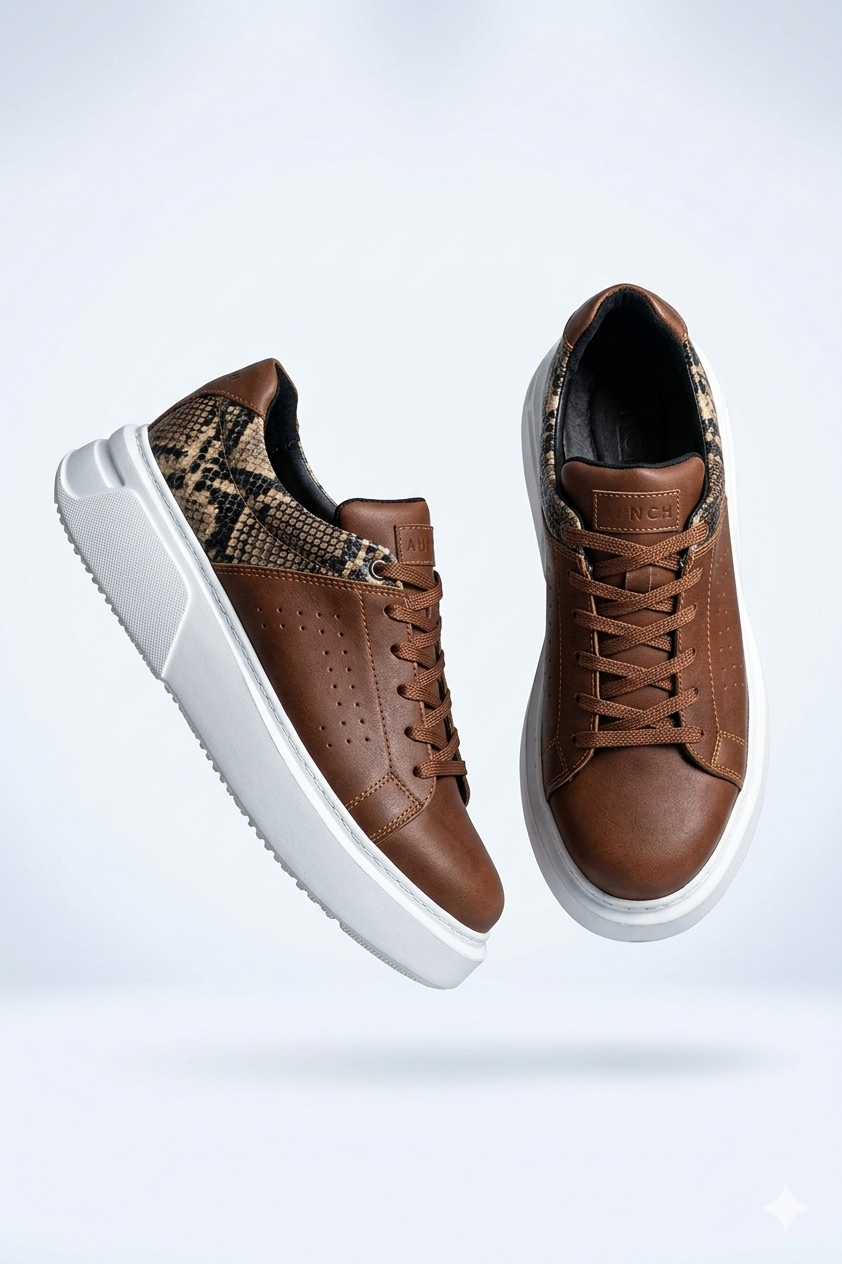 Sauerbergg Yüksek Kalite Bağcıklı Kalın Taban Erkek Sneaker Taba