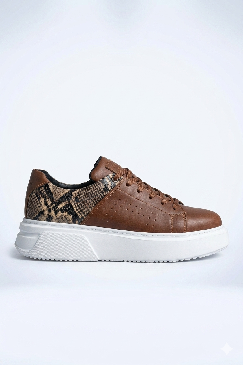 Sauerbergg Yüksek Kalite Bağcıklı Kalın Taban Erkek Sneaker Taba
