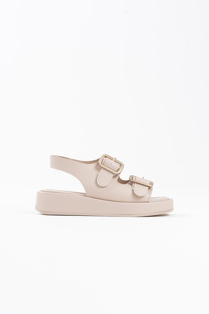 Shery Premium Beige Double-Strap Buckled Sandals