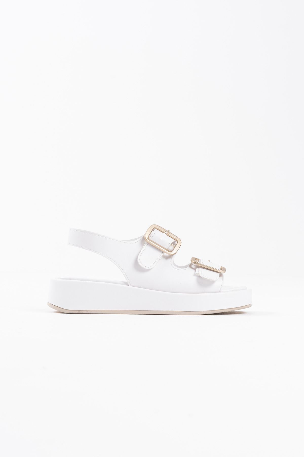 Shery Premium White Double-Strap Buckled Sandals