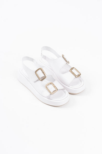 Shery Premium White Double-Strap Buckled Sandals