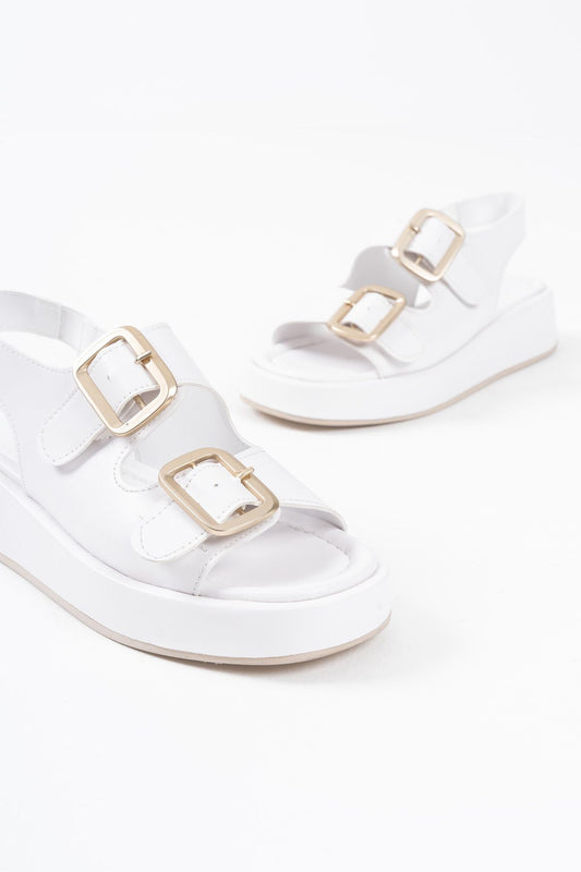 Shery Premium White Double-Strap Buckled Sandals