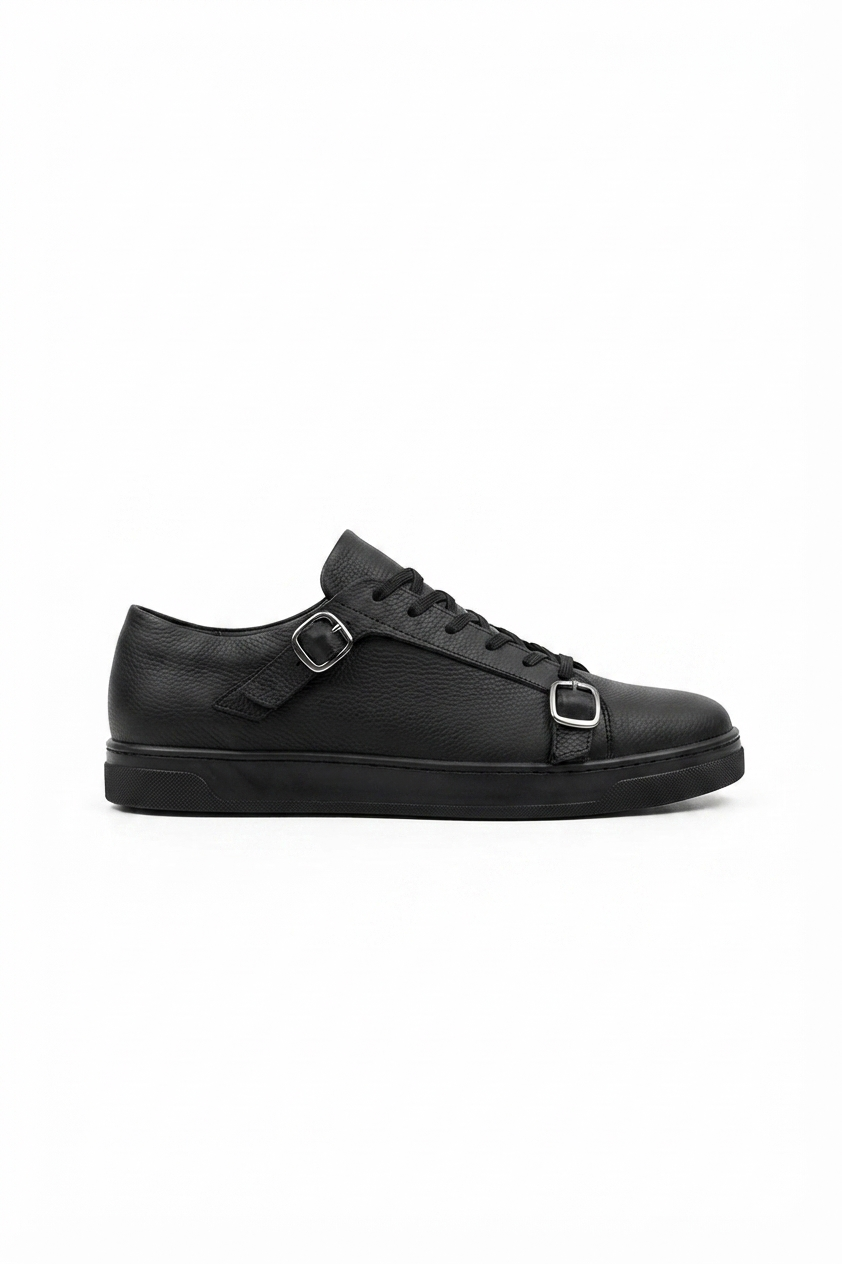 ZRC191 Yüksek Kalite Kemer Detaylı Şık Günlük Erkek Sneaker Siyah