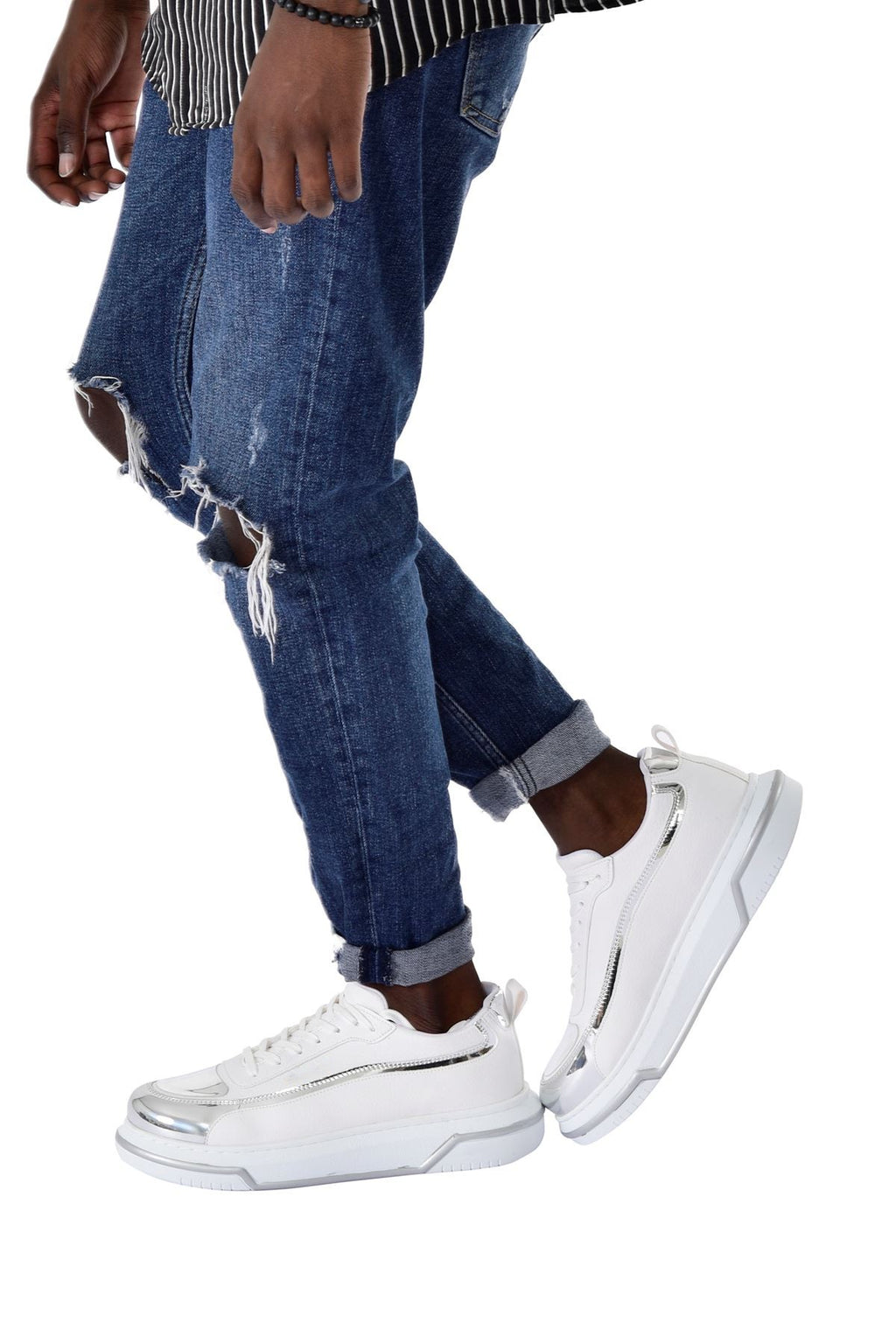 ZRC241X Yüksek Kalite Ortopedik Taban Bağcıklı Erkek Sneaker Beyaz Gümüş