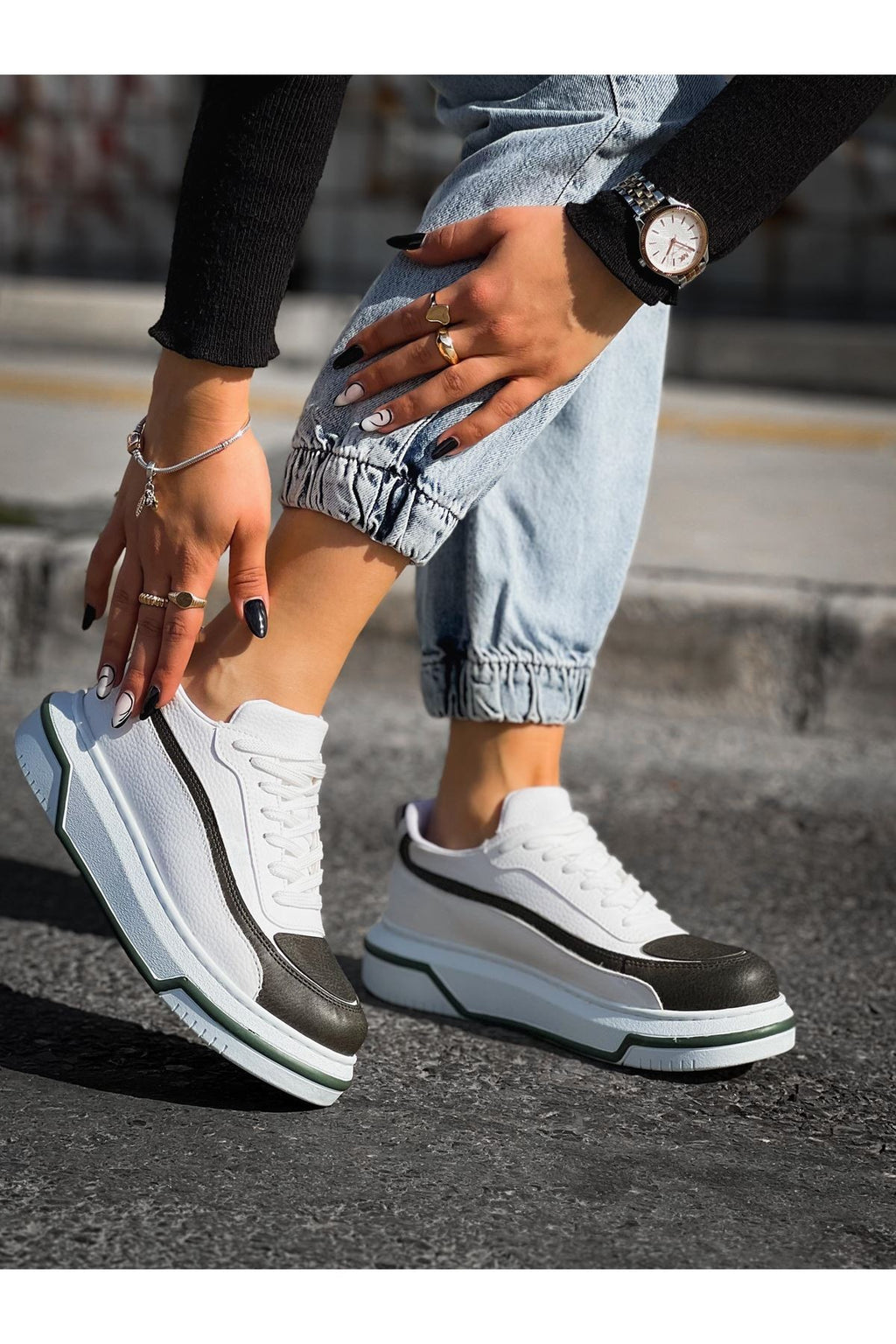 ZRC241X Yüksek Kalite Ortopedik Taban Bağcıklı Erkek Sneaker Beyaz Haki