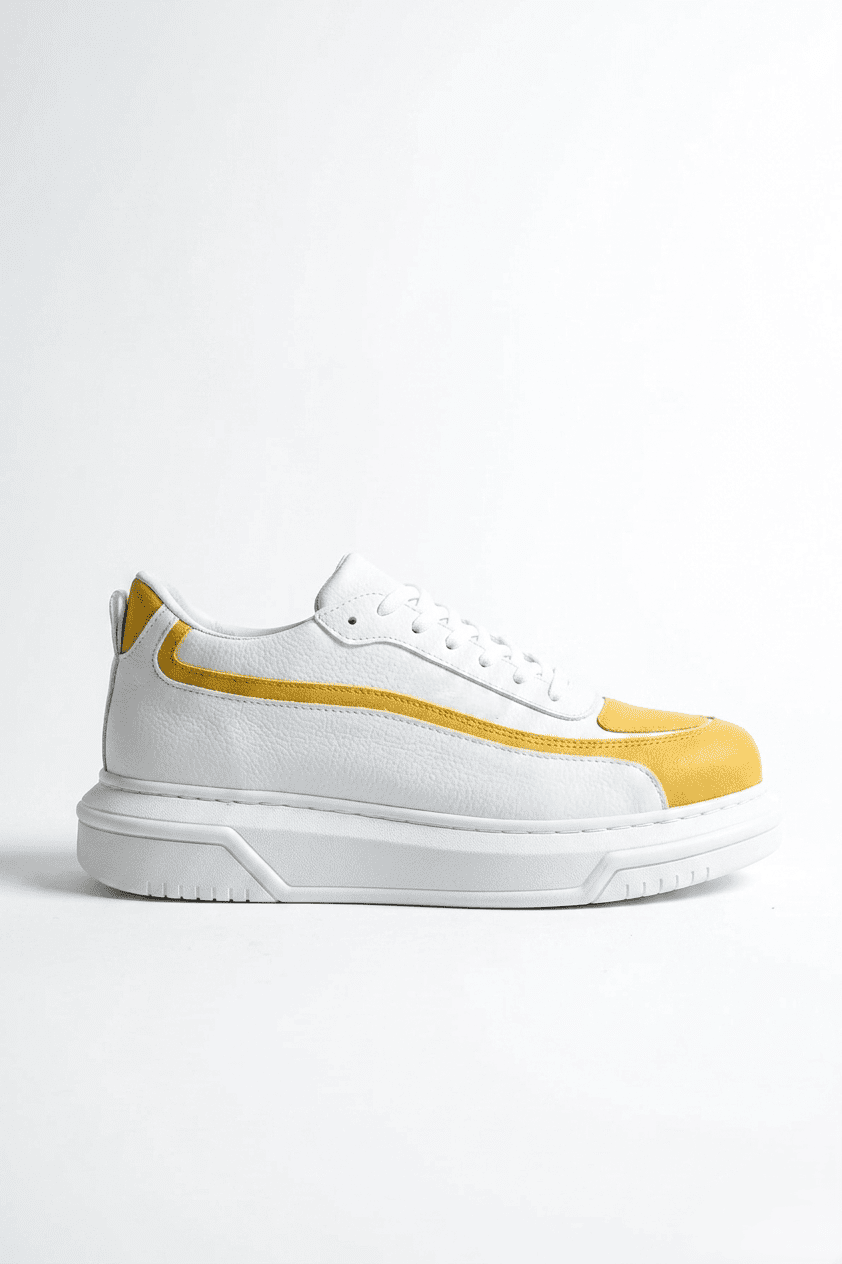 ZRC241X Yüksek Kalite Ortopedik Taban Bağcıklı Erkek Sneaker Sarı Beyaz