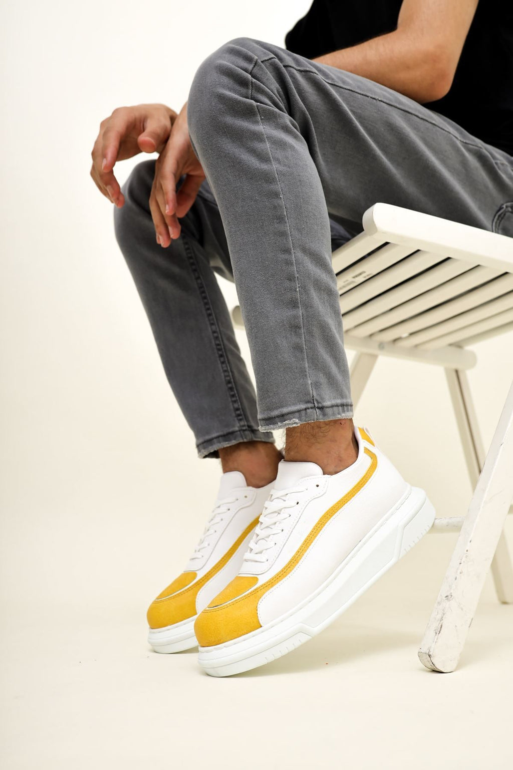 ZRC241X Yüksek Kalite Ortopedik Taban Bağcıklı Erkek Sneaker Sarı Beyaz