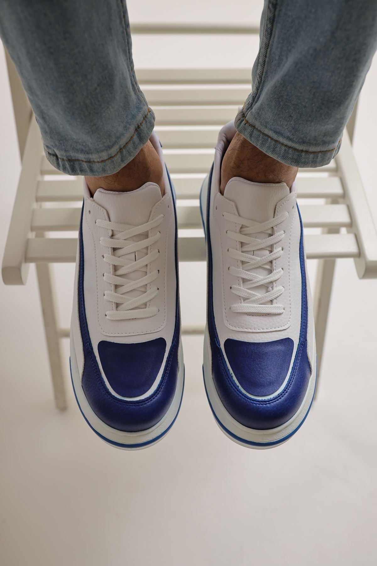 ZRC241X Yüksek Kalite Ortopedik Taban Bağcıklı Erkek Sneaker Sax Beyaz