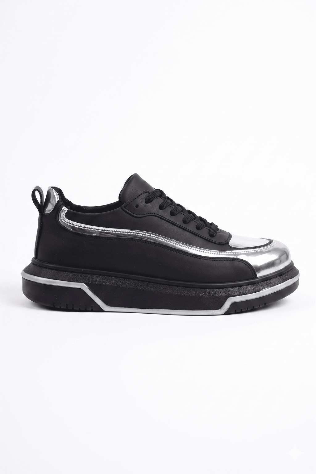 ZRC241X Yüksek Kalite Ortopedik Taban Bağcıklı Erkek Sneaker Siyah Gümüş
