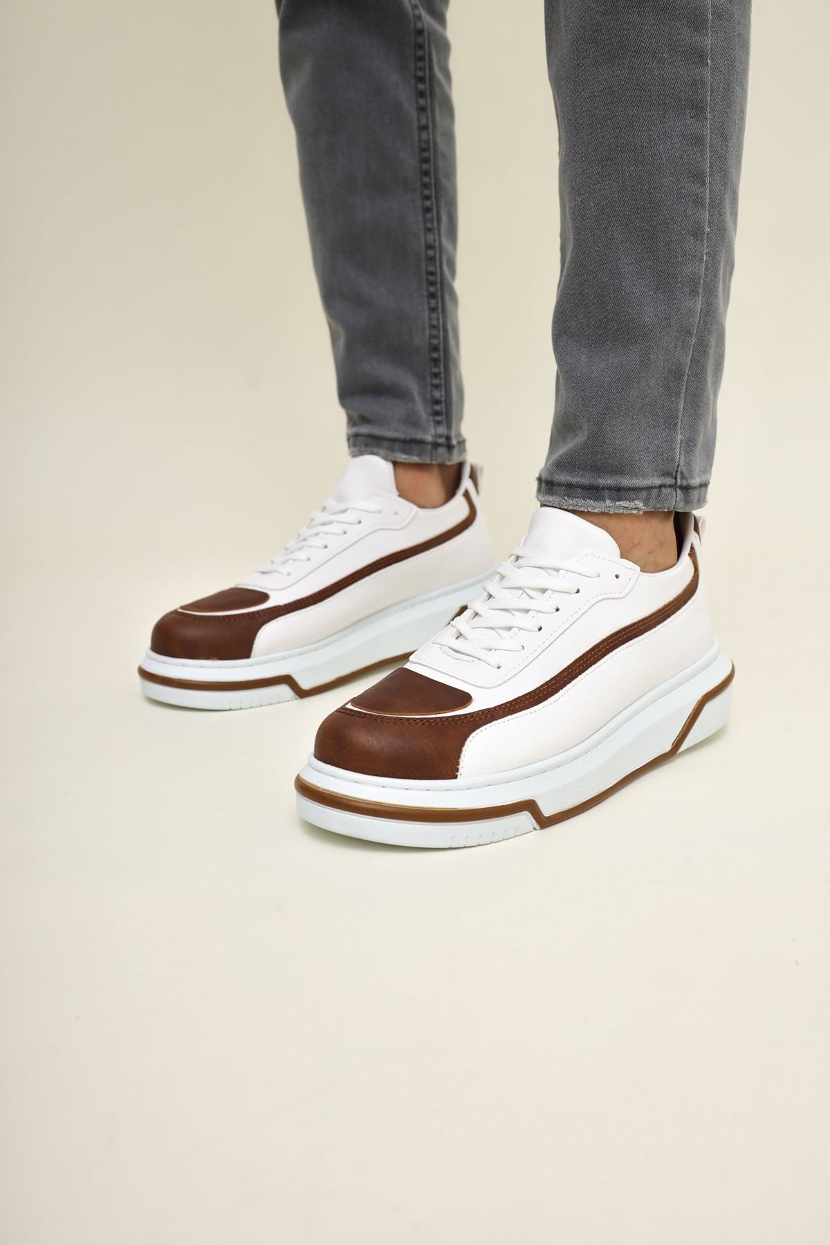 ZRC241X Yüksek Kalite Ortopedik Taban Bağcıklı Erkek Sneaker Beyaz Taba