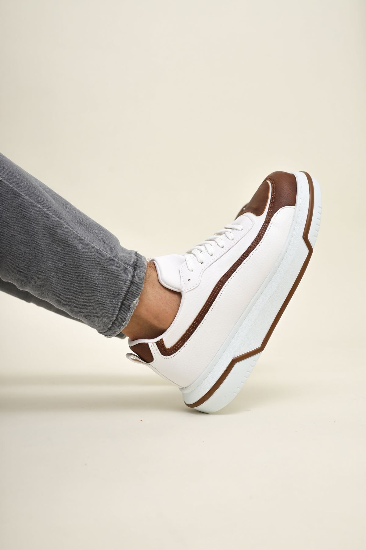 ZRC241X Yüksek Kalite Ortopedik Taban Bağcıklı Erkek Sneaker Beyaz Taba