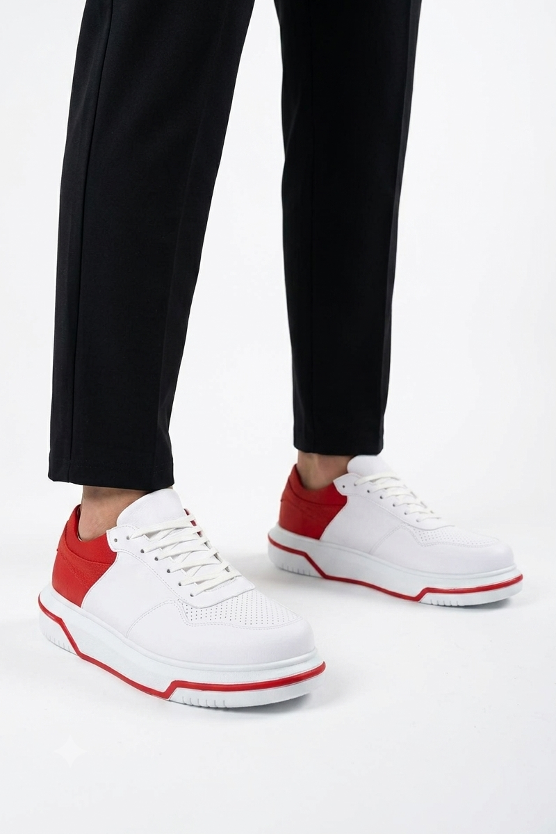 ZRC075 Yüksek Kalite Kalın Taban Bağcıklı Erkek Sneaker Beyaz Kırmızı