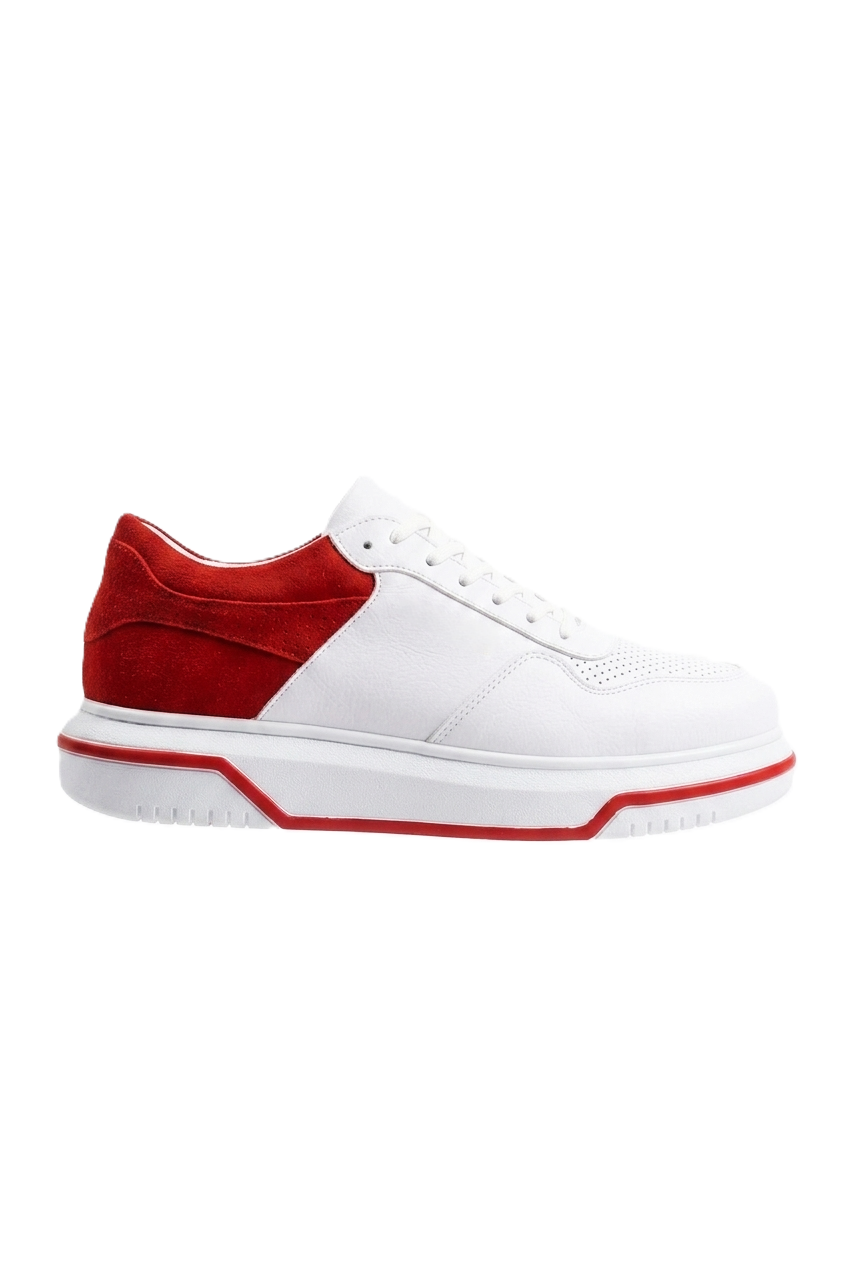 ZRC075 Yüksek Kalite Kalın Taban Bağcıklı Erkek Sneaker Beyaz Kırmızı