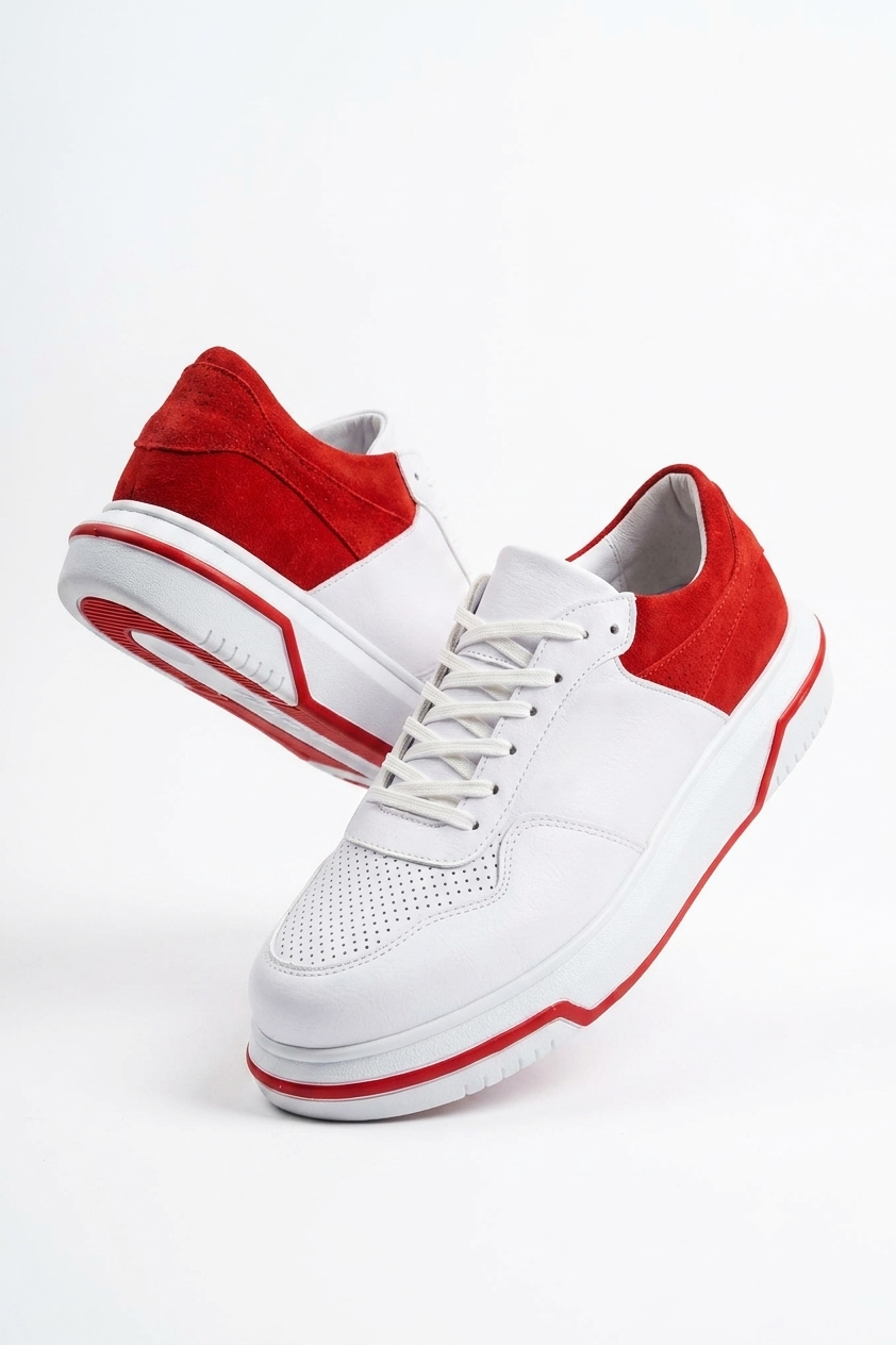 ZRC075 Yüksek Kalite Kalın Taban Bağcıklı Erkek Sneaker Beyaz Kırmızı