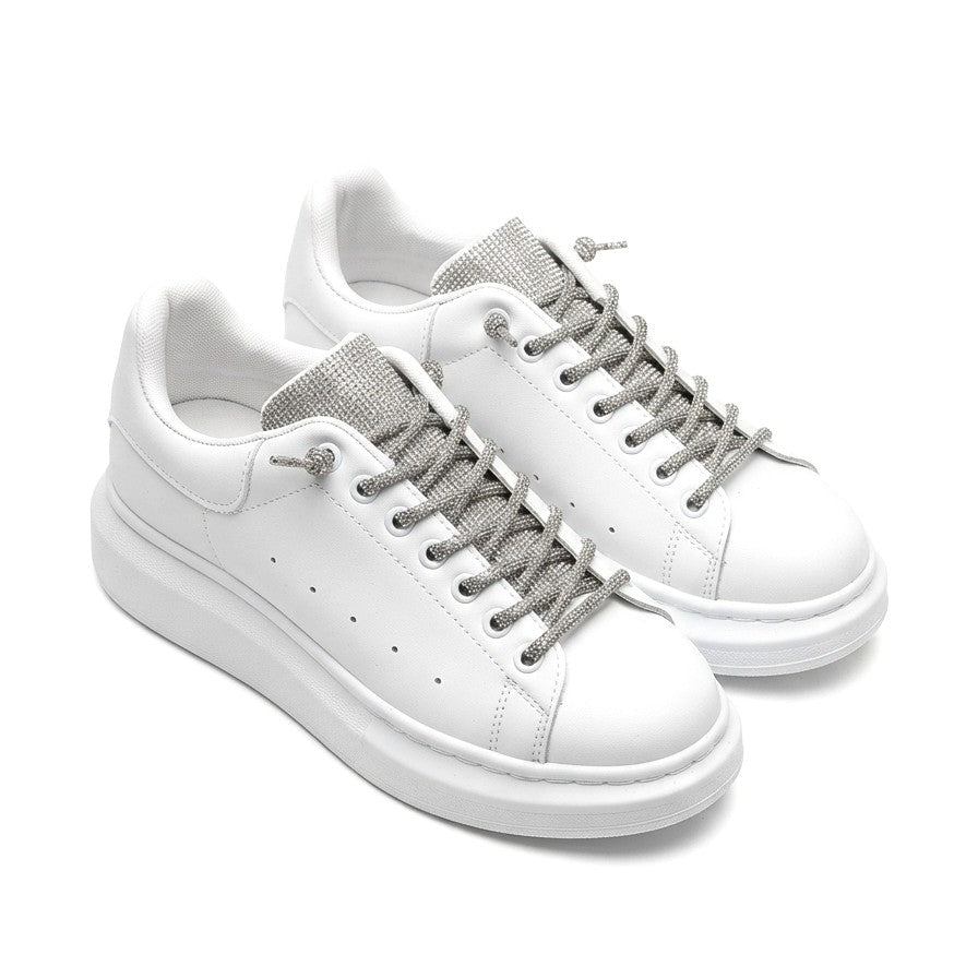 Silverhaven Premium Günlük Bağcıklı Ortopedik Taşlı Kadın Sneaker Beyaz