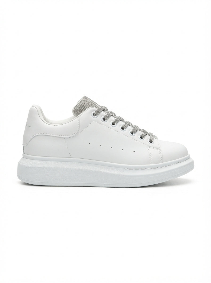 Silverhaven Premium Günlük Bağcıklı Ortopedik Taşlı Kadın Sneaker Beyaz