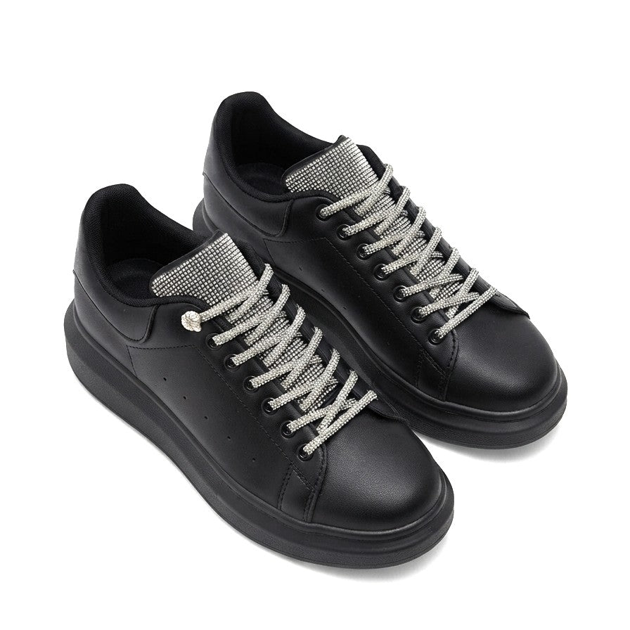 Silverhaven Premium Günlük Bağcıklı Ortopedik Taşlı Kadın Sneaker Siyah