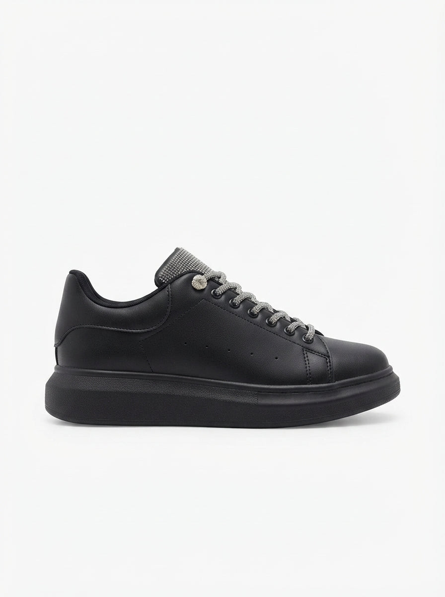 Silverhaven Premium Günlük Bağcıklı Ortopedik Taşlı Kadın Sneaker Siyah