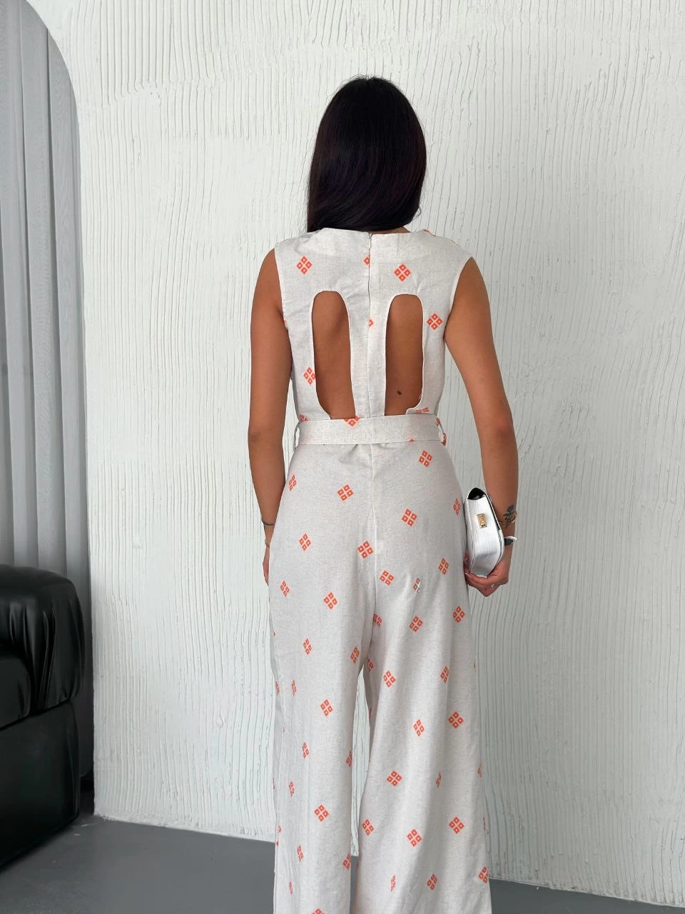 Backless Linen White Jumpsuit