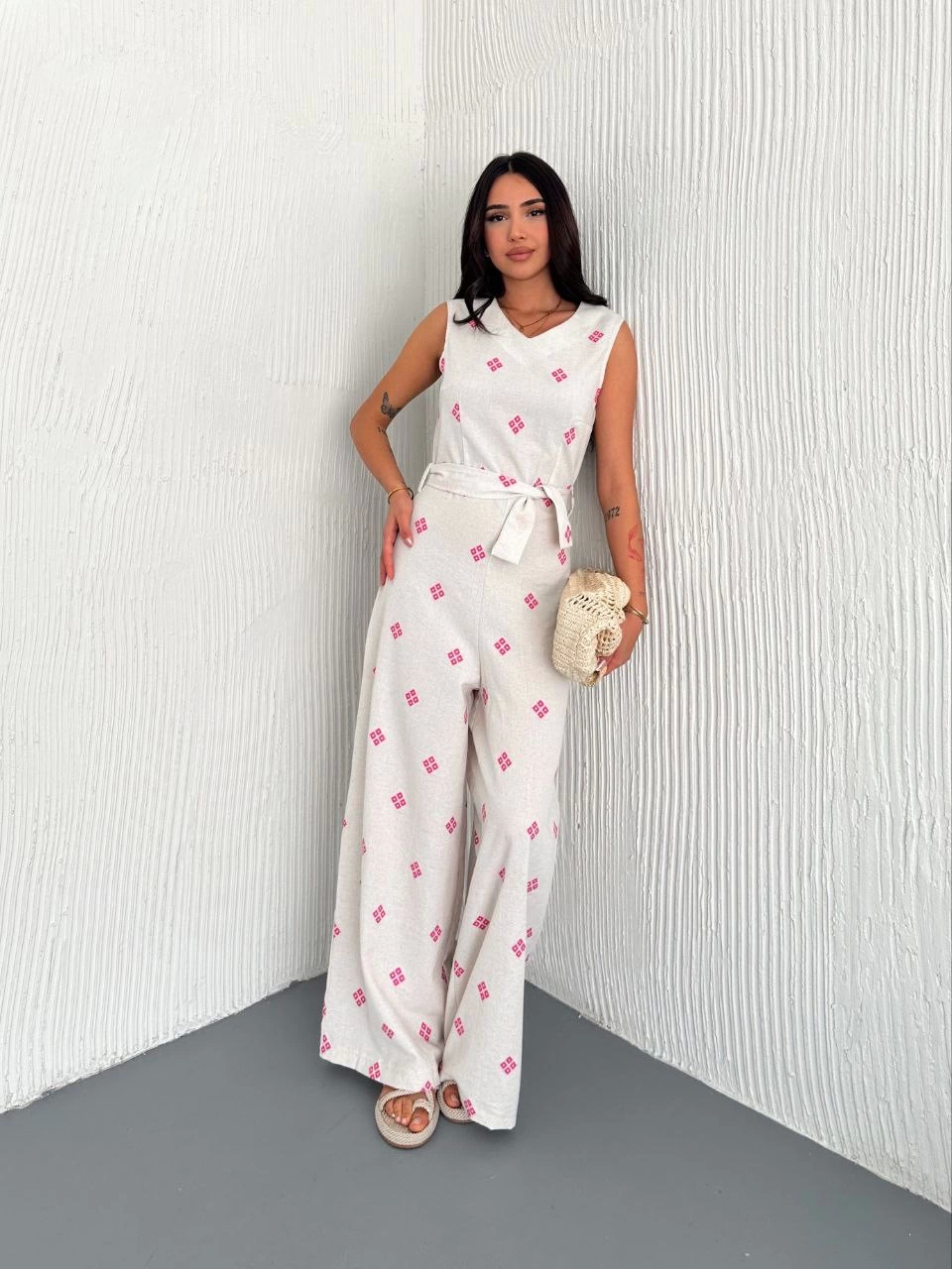 Backless Linen White Jumpsuit