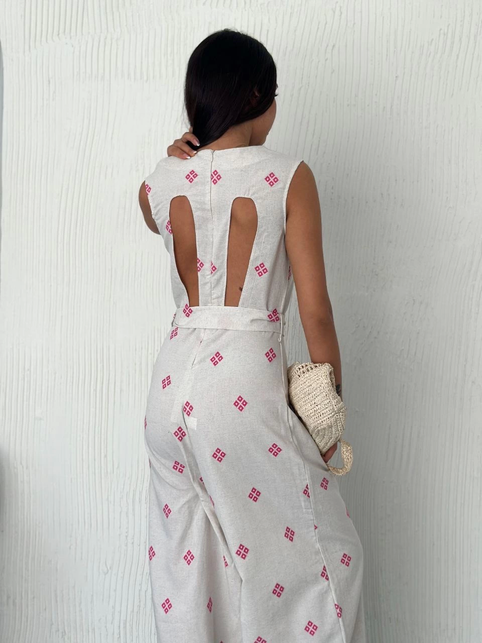Backless Linen White Jumpsuit