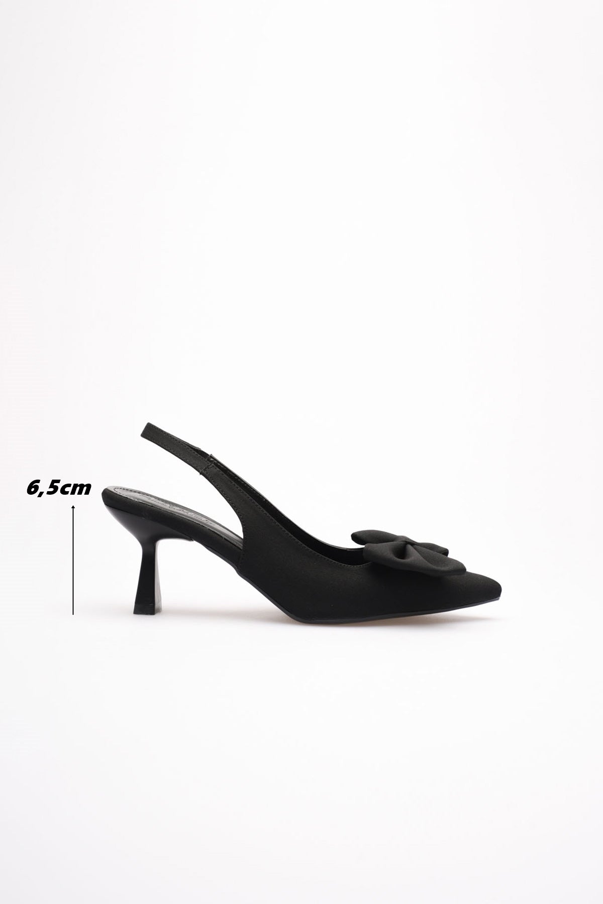 ZR-T1 Premium Siyah Fiyonklu Kitten Topuklu Slingback Kadın Topuklu Ayakkabı