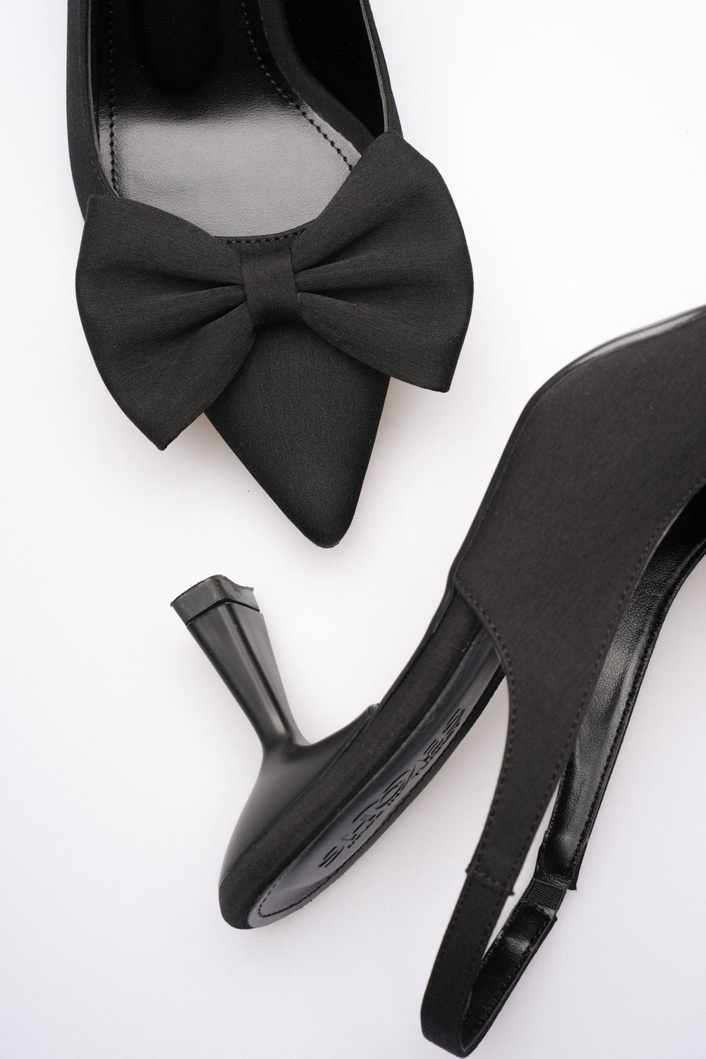 ZR-T1 Premium Siyah Fiyonklu Kitten Topuklu Slingback Kadın Topuklu Ayakkabı