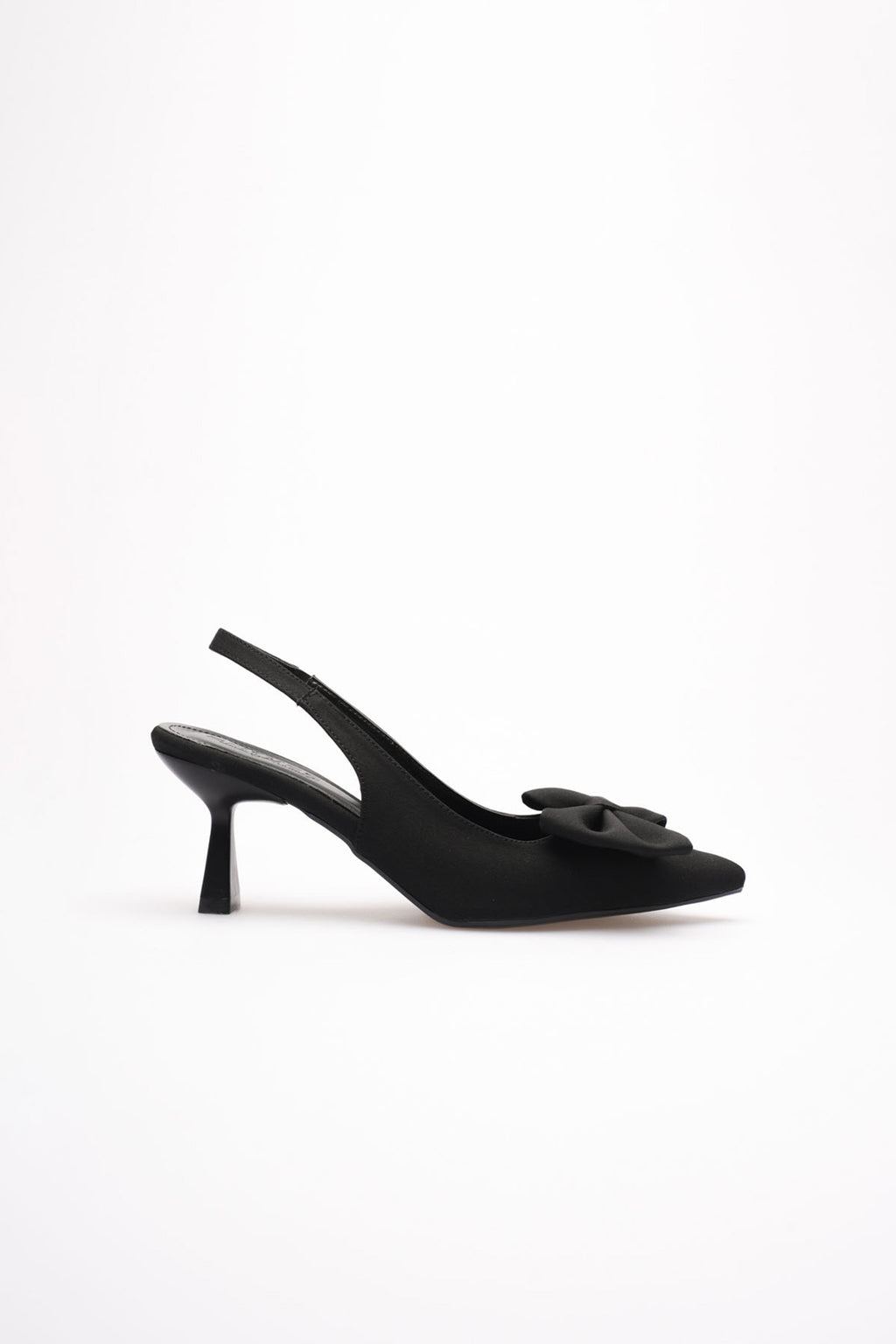 ZR-T1 Premium Siyah Fiyonklu Kitten Topuklu Slingback Kadın Topuklu Ayakkabı