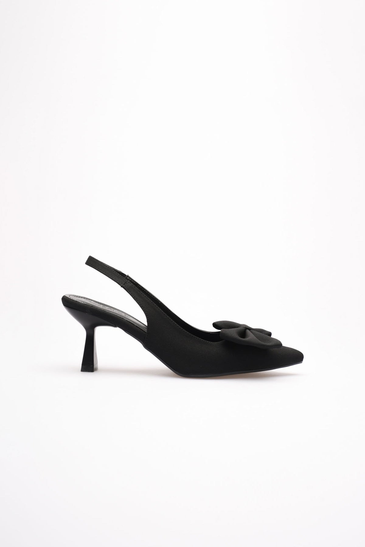 ZR-T1 Premium Siyah Fiyonklu Kitten Topuklu Slingback Kadın Topuklu Ayakkabı