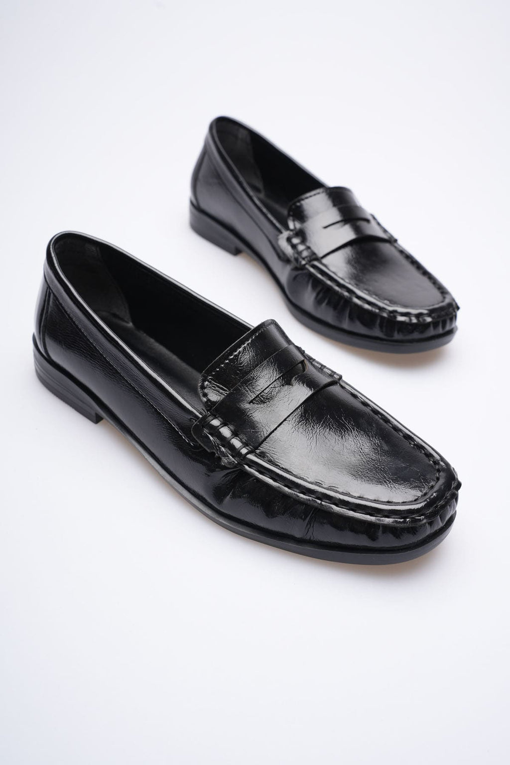 Premium Siyah Parlak Deri Görünümlü Penny Babet Loafer