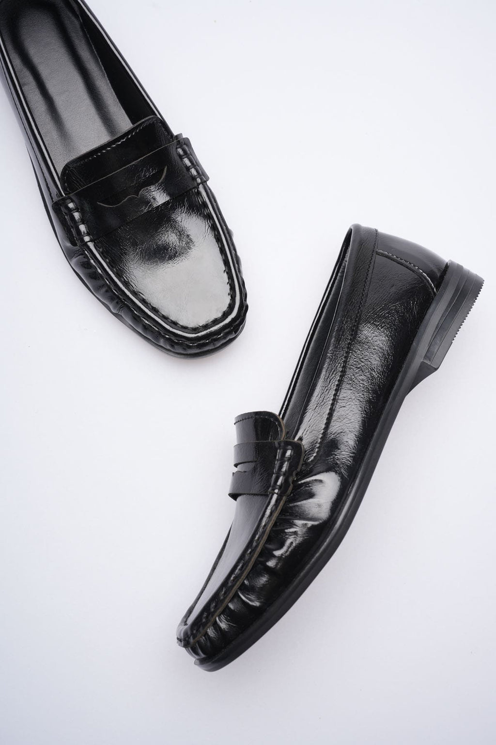 Premium Siyah Parlak Deri Görünümlü Penny Babet Loafer