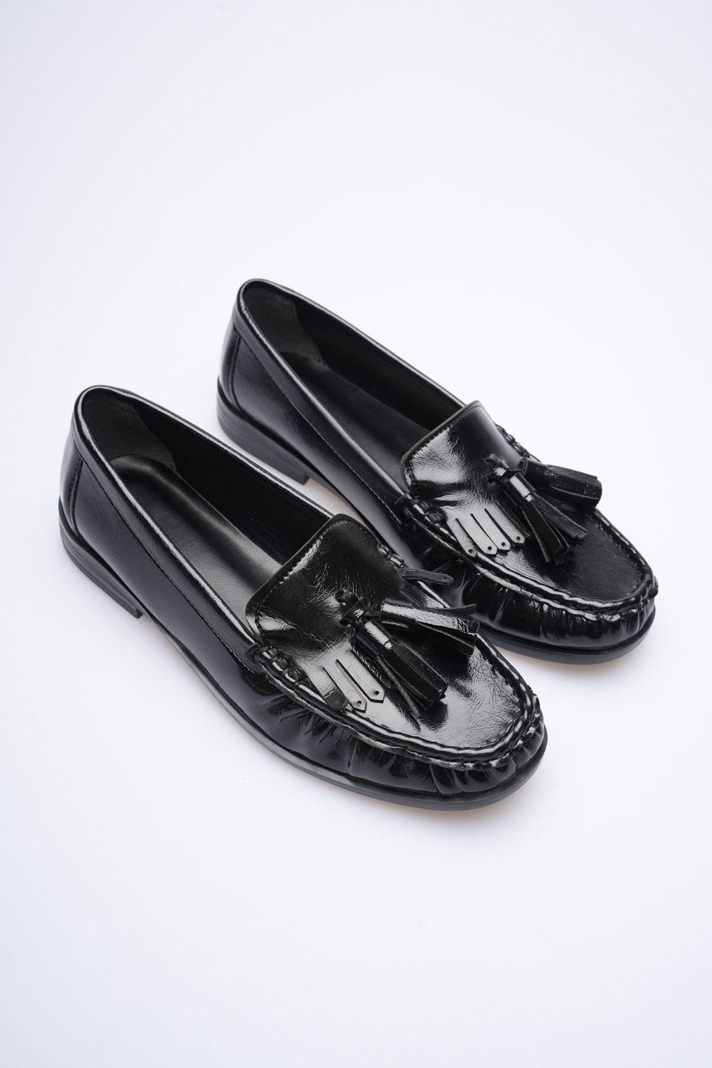 ZR88MS01 Premium Siyah Rugan Püsküllü Kadın Loafer Babet