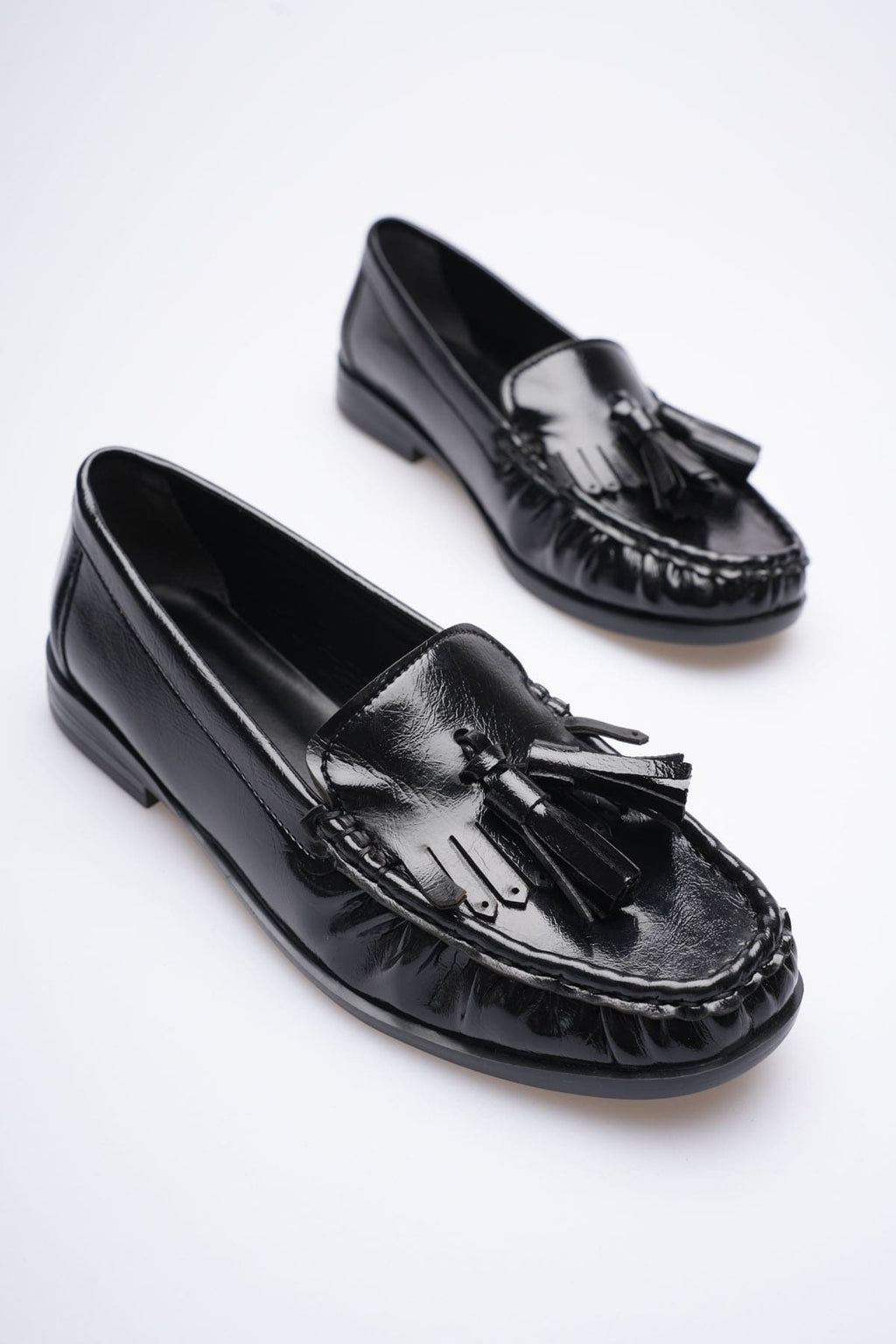 ZR88MS01 Premium Siyah Rugan Püsküllü Kadın Loafer Babet