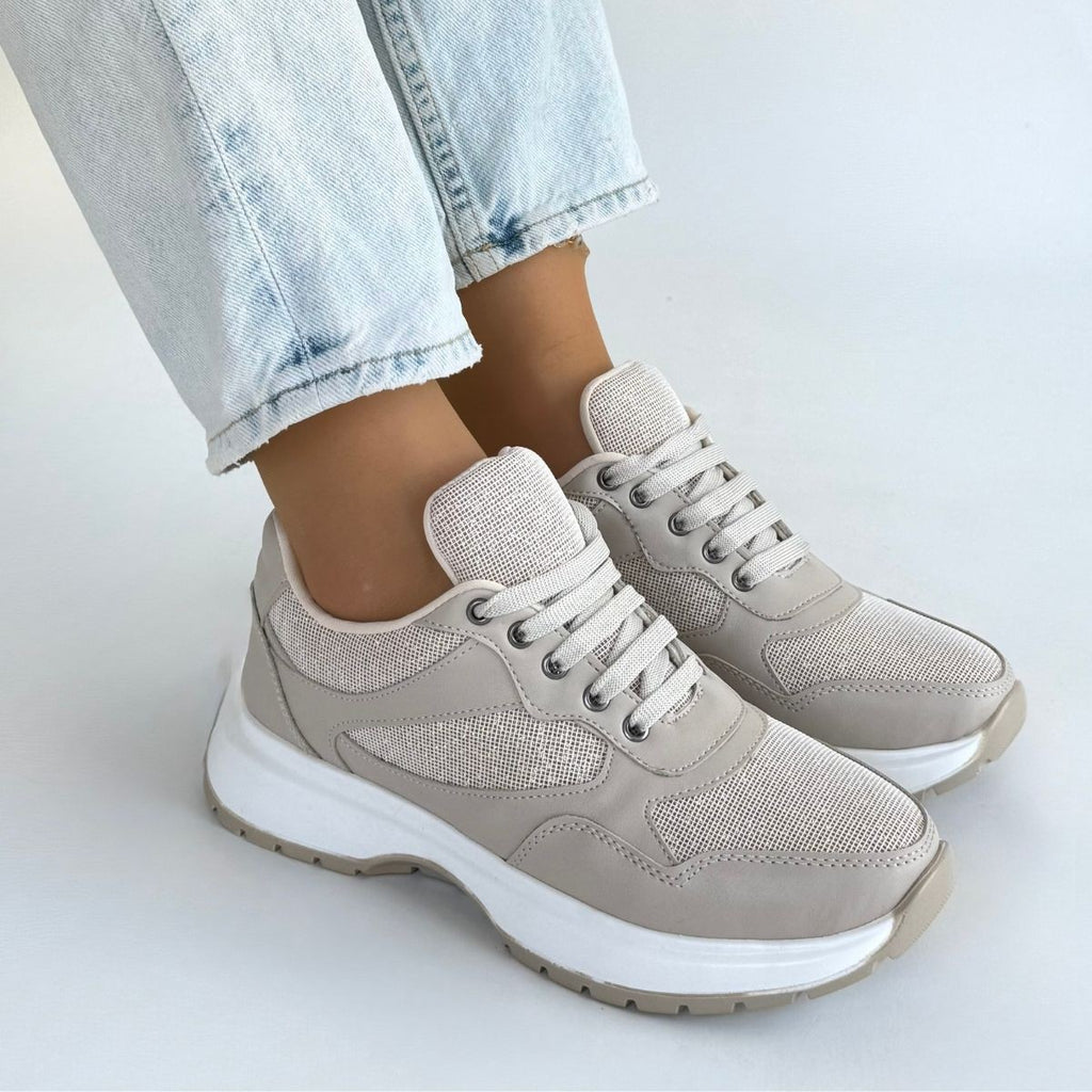 Slar Premium Bej Bağcıklı Triko Spor Ayakkabı