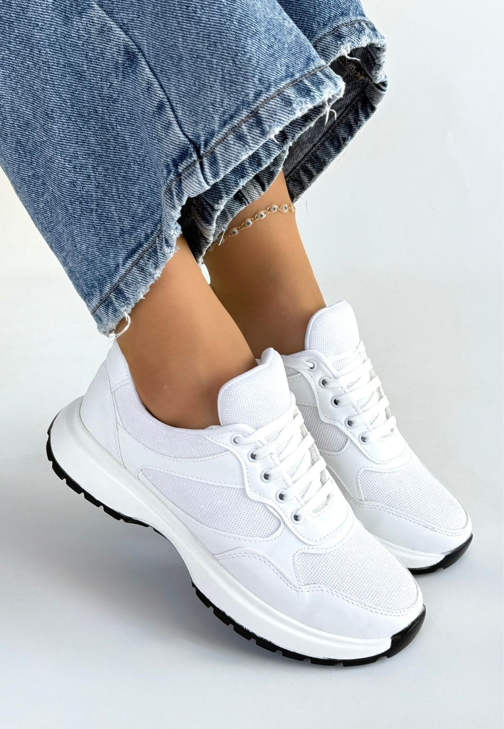 Slar Premium Beyaz Bağcıklı Triko Spor Ayakkabı