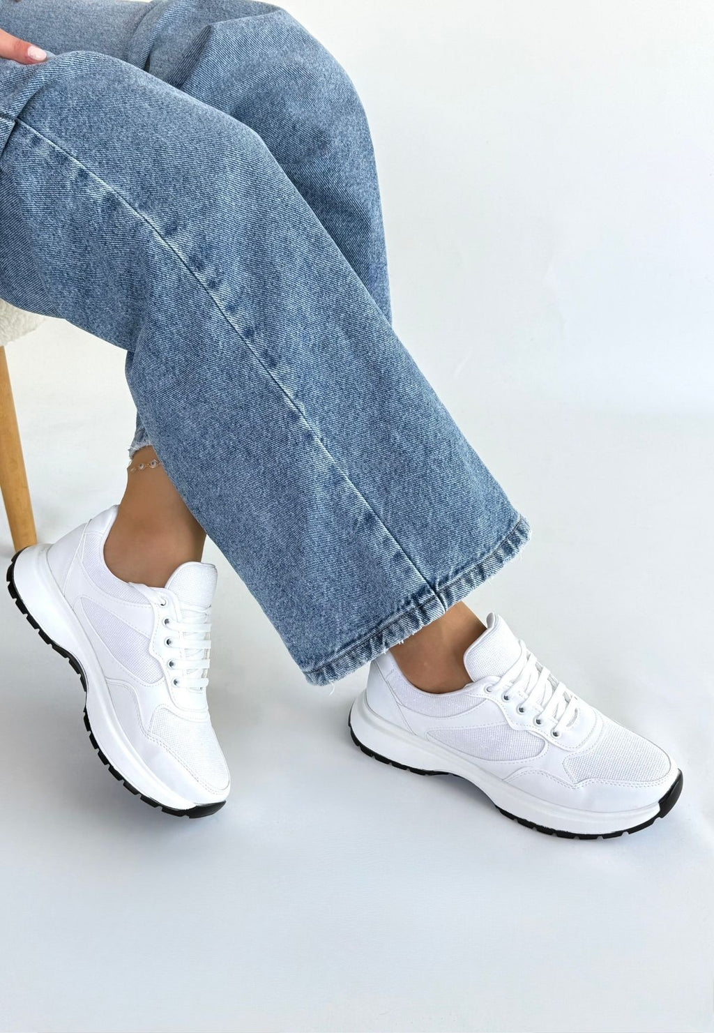 Slar Premium Beyaz Bağcıklı Triko Spor Ayakkabı