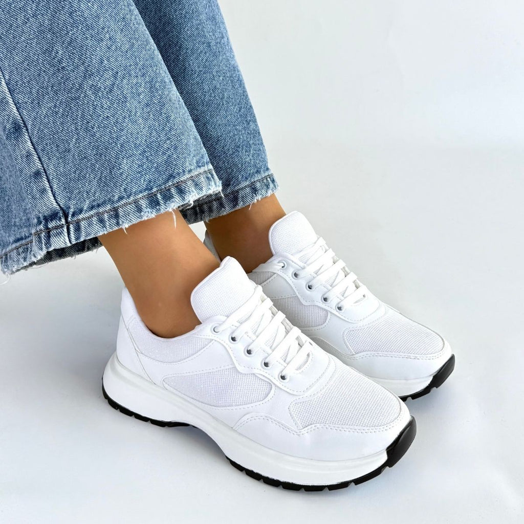 Slar Premium Beyaz Bağcıklı Triko Spor Ayakkabı