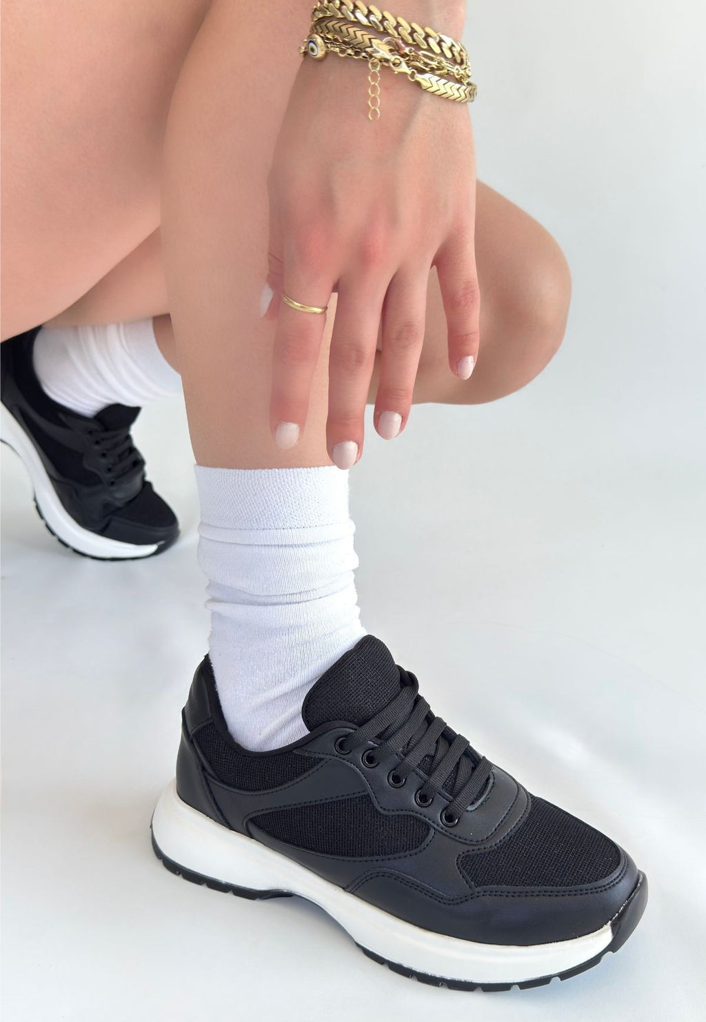 Slar Premium Siyah Bağcıklı Triko Spor Ayakkabı