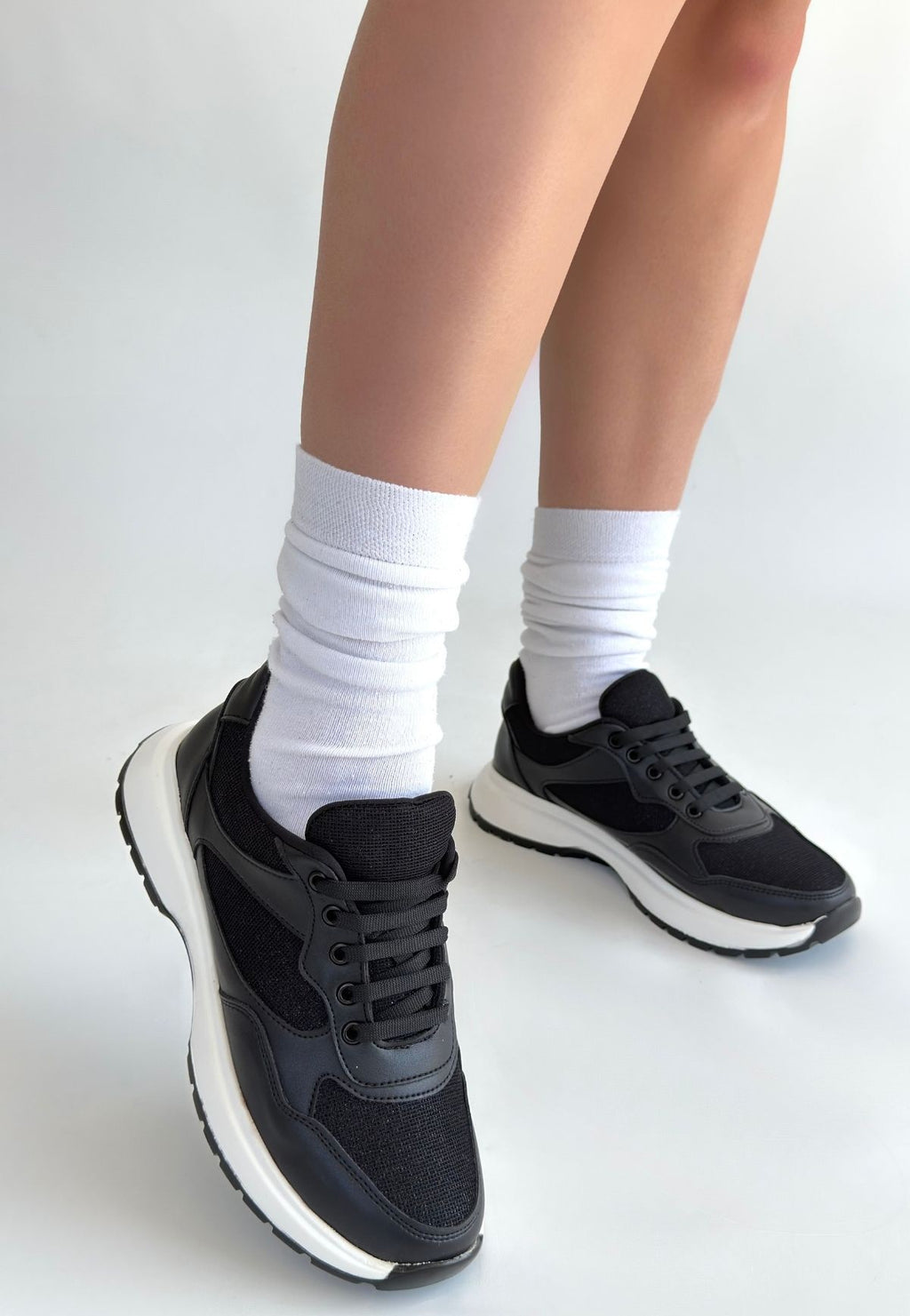 Slar Premium Siyah Bağcıklı Triko Spor Ayakkabı