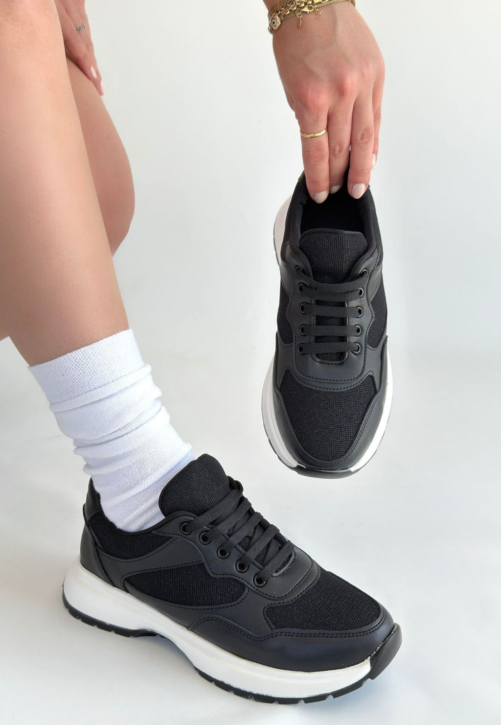 Slar Premium Siyah Bağcıklı Triko Spor Ayakkabı