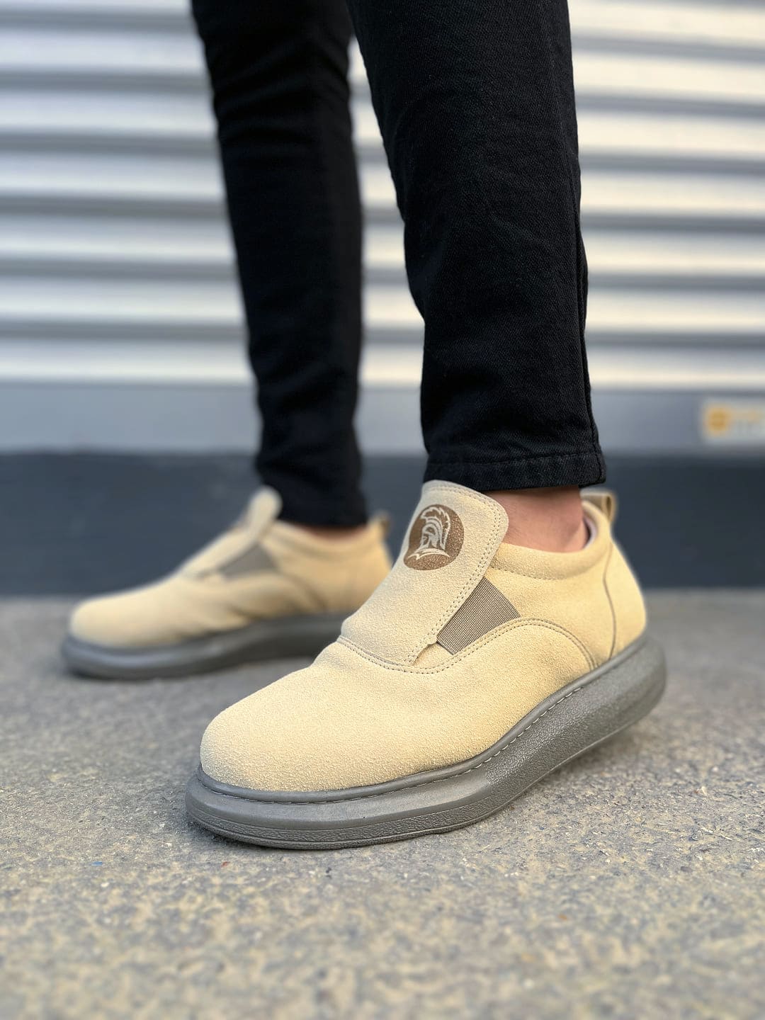 JY161 Hippo Lastik Detaylı Erkek Günlük Sneaker - Süet Bej