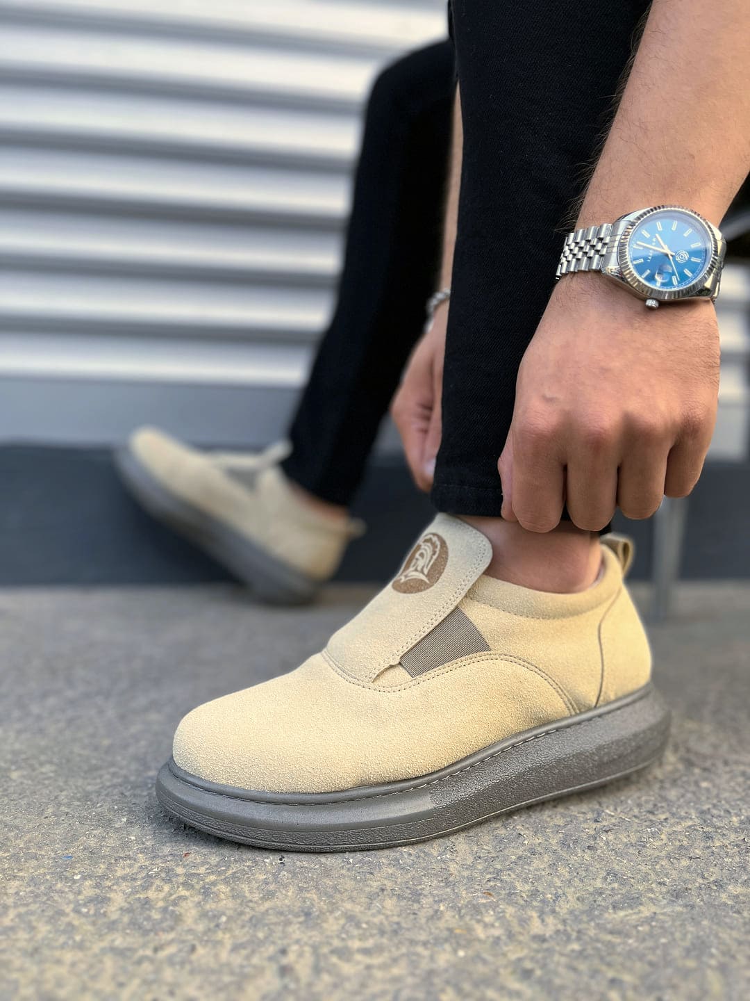 JY161 Hippo Lastik Detaylı Erkek Günlük Sneaker - Süet Bej