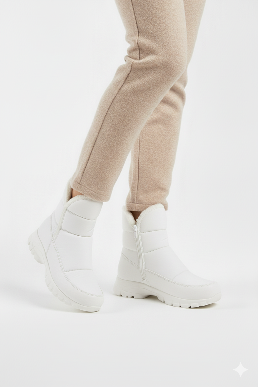 Snowly Beyaz Kaymaz Taban İçi Kürklü Fermuarlı Kar Botu