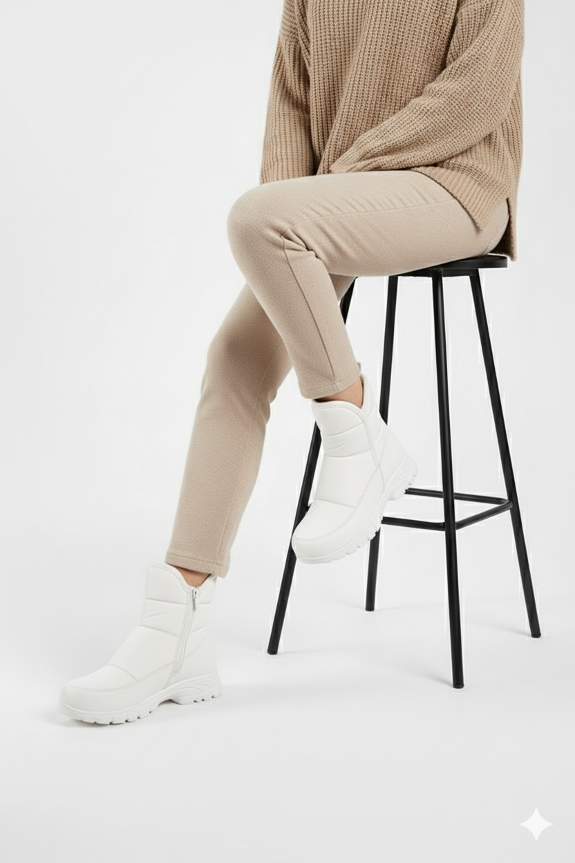 Snowly Beyaz Kaymaz Taban İçi Kürklü Fermuarlı Kar Botu