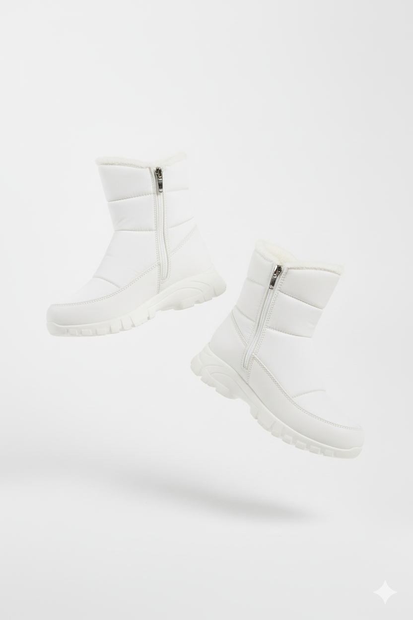 Snowly Beyaz Kaymaz Taban İçi Kürklü Fermuarlı Kar Botu