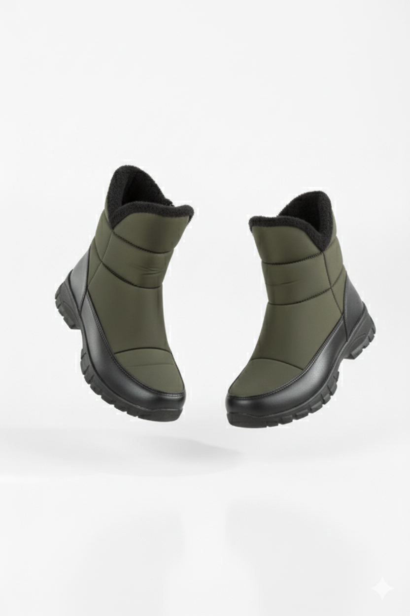 Snowly Haki Kaymaz Taban İçi Kürklü Fermuarlı Kar Botu